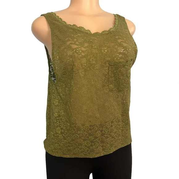 Victoria's Secret Olive Green Floral Lace Crochet Mesh Hi-Lo Tank - Picture 3 of 8